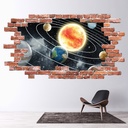 Planets Space Solar System Red Brick 3D Hole In The Wall Sticker