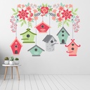 Floral Bird House Pink Flowers Wall Sticker