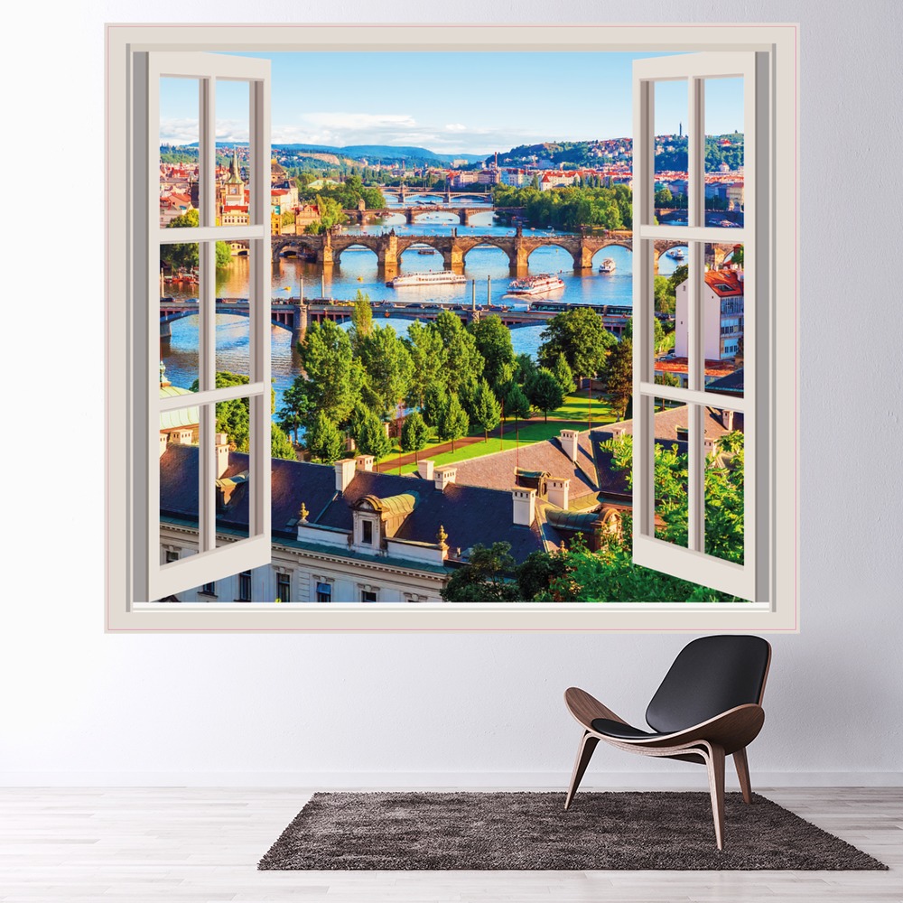 Prague City Skyline 3D Window Wall Sticker
