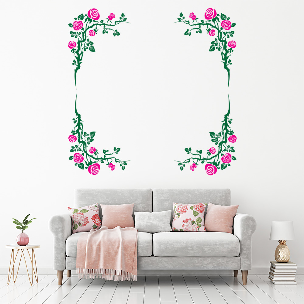 Pink Rose Flower Border Frame Wall Sticker
