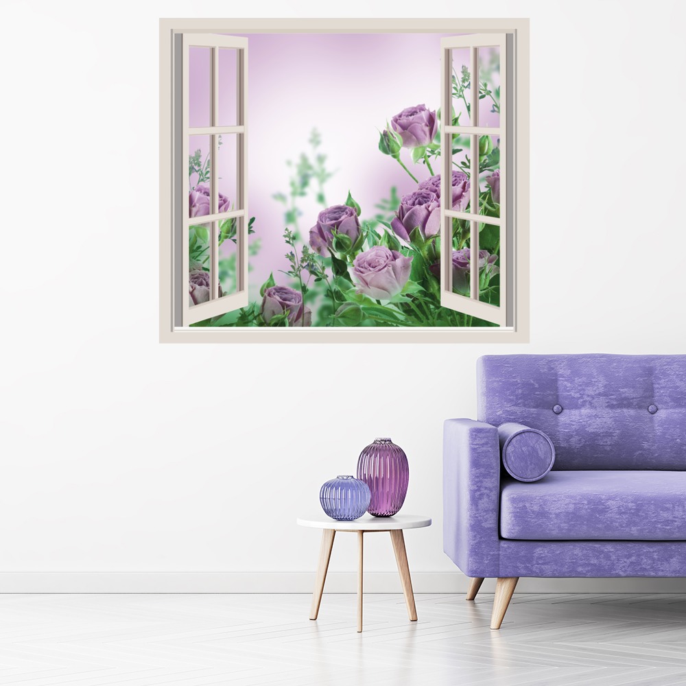 Purple Roses 3D Window Wall Sticker