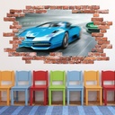 Race Cars Sports Red Brick 3D Hole In The Wall Sticker