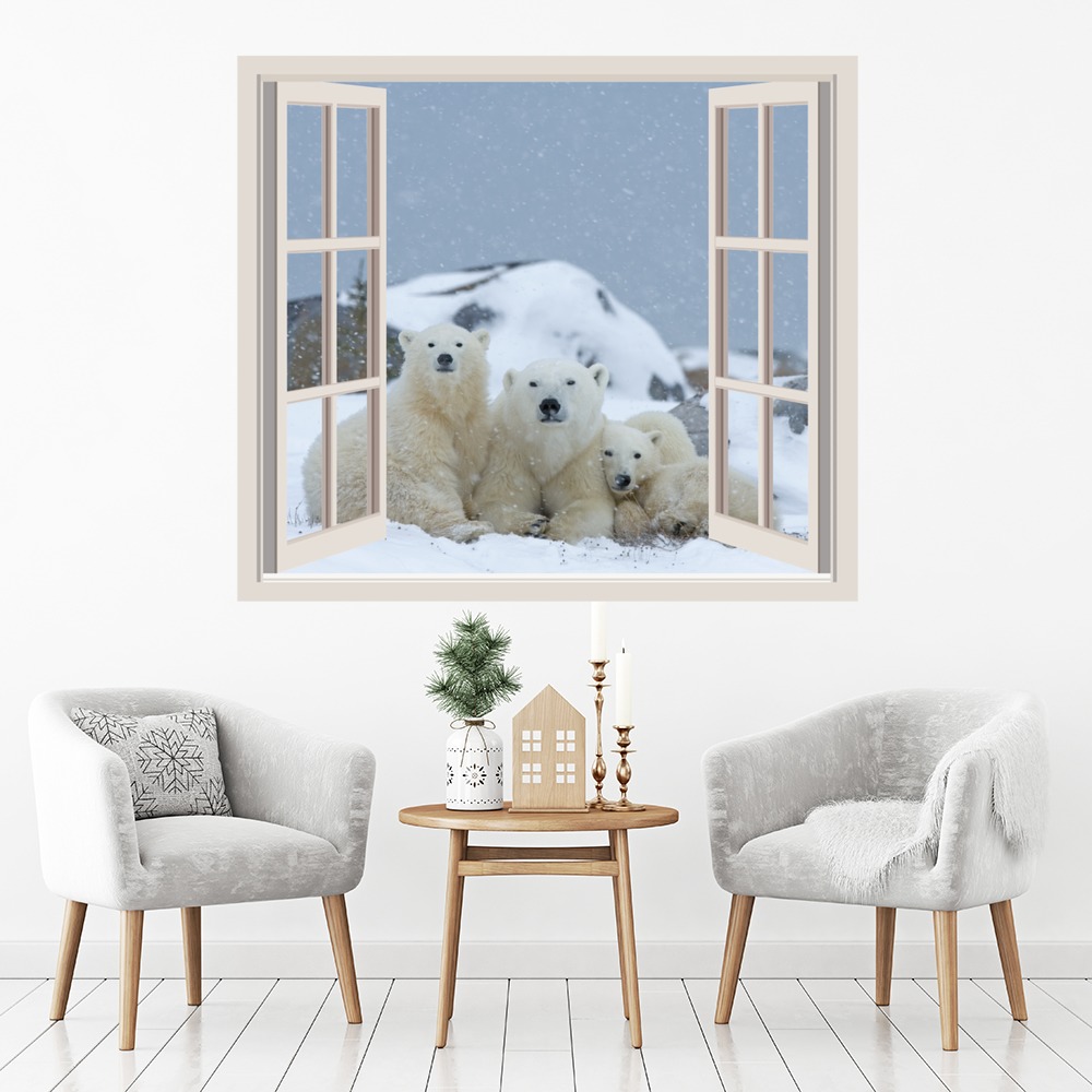 Polar Bear Family 3D Window Wall Sticker