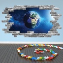 Planet Earth Grey Brick 3D Hole In The Wall Sticker
