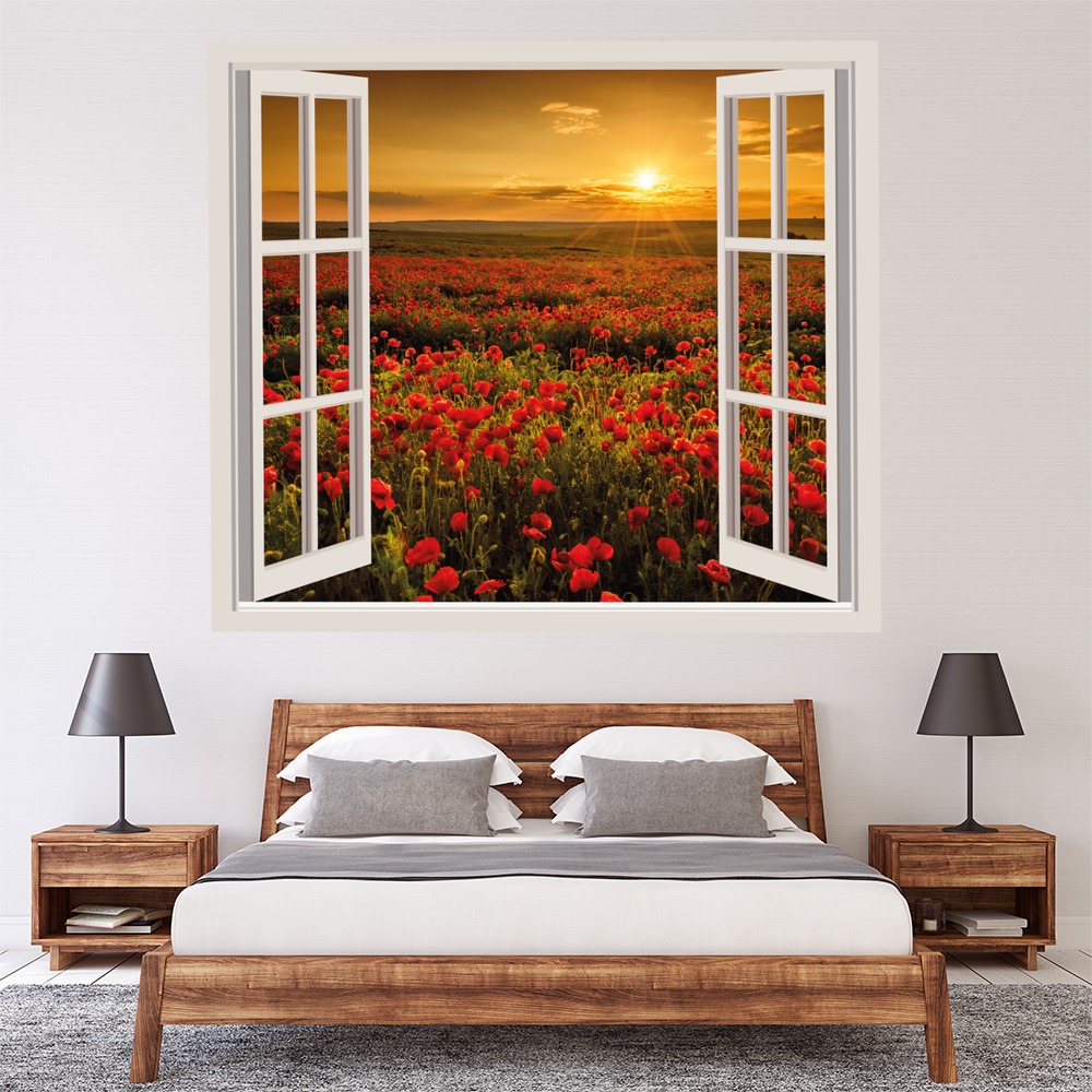 Poppy Field Sunset 3D Window Wall Sticker