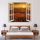 Poppy Field Sunset 3D Window Wall Sticker