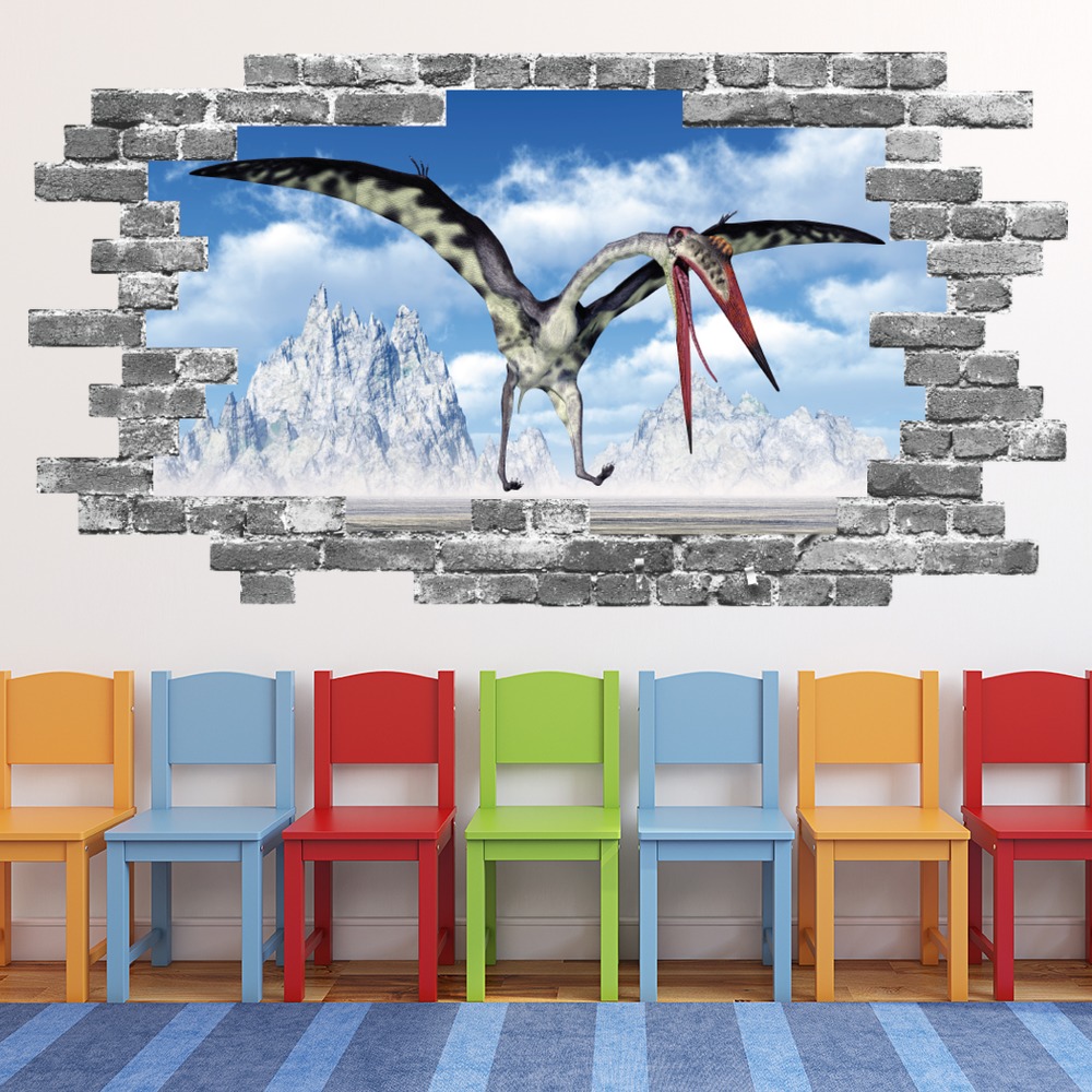Pterodactyl Dinosaur Grey Brick 3D Hole In The Wall Sticker