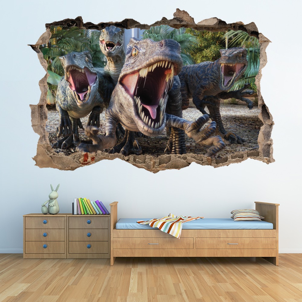 Raptors Attack 3D Hole In The Wall Sticker