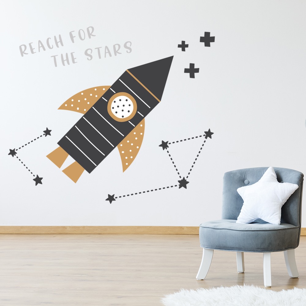 Reach For The Stars Space Rocket Nursery Wall Sticker