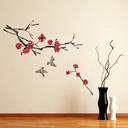 Red Flower Branch & Birds Wall Sticker