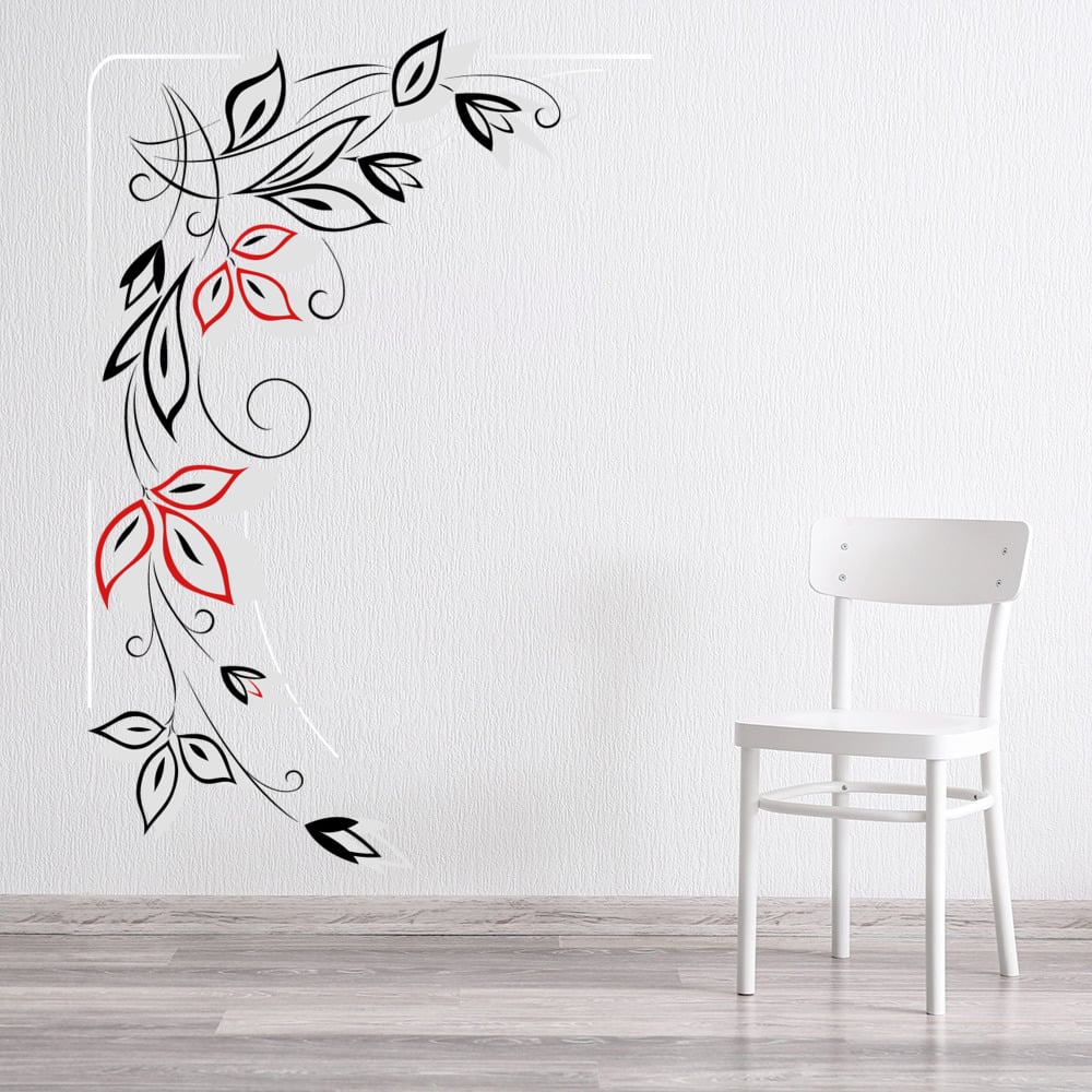 Red Floral Flower Corner Wall Sticker