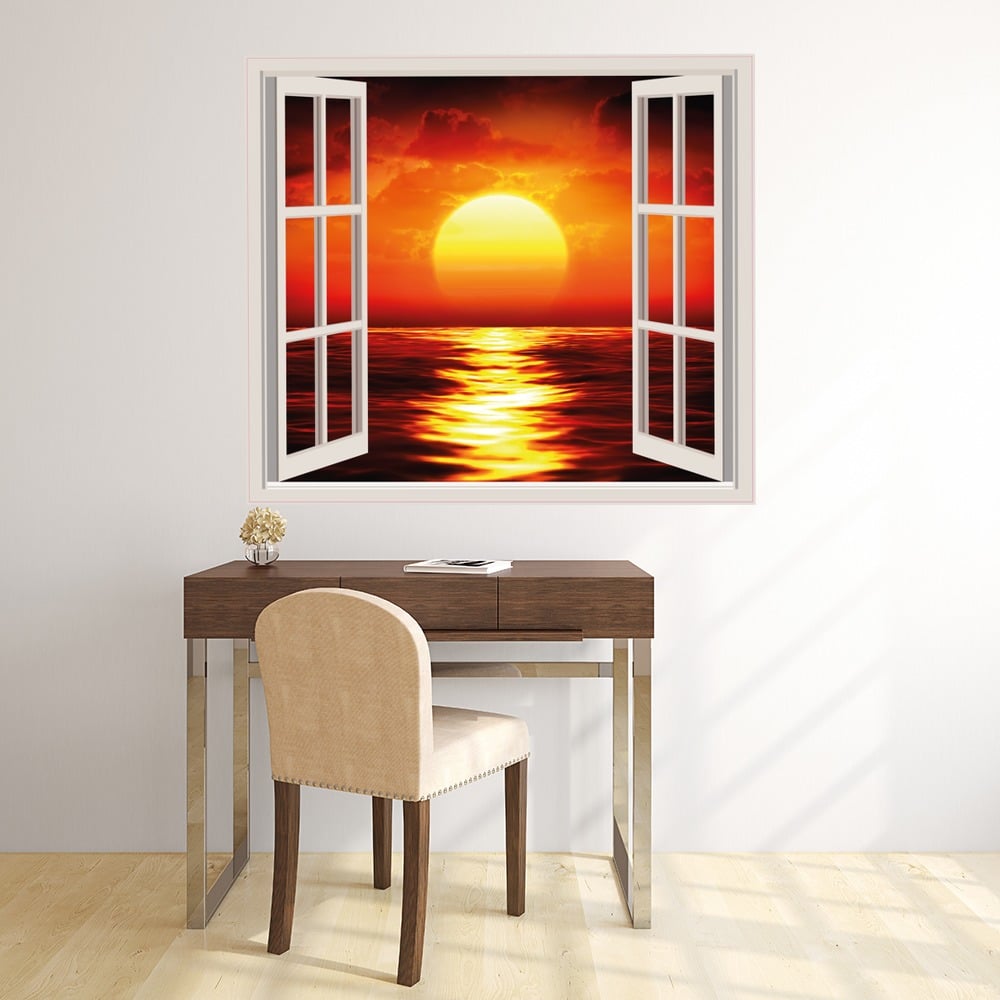 Red Ocean Sunset 3D Window Wall Sticker