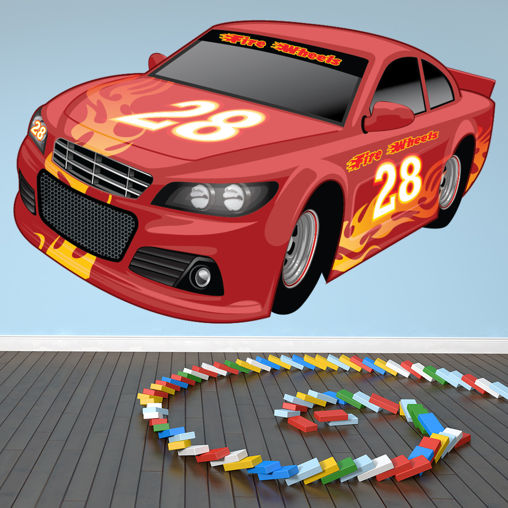 Red Sports Car Flames Race Wall Sticker