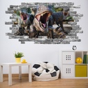 Raptor Dinosaur Attack Grey Brick 3D Hole In The Wall Sticker