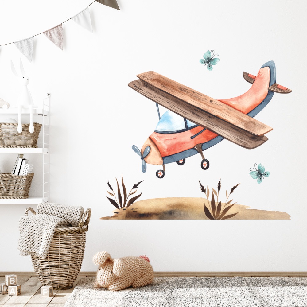Red Airplane Aircraft Childrens Nursery Wall Sticker