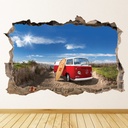 Red Campervan 3D Hole In The Wall Sticker