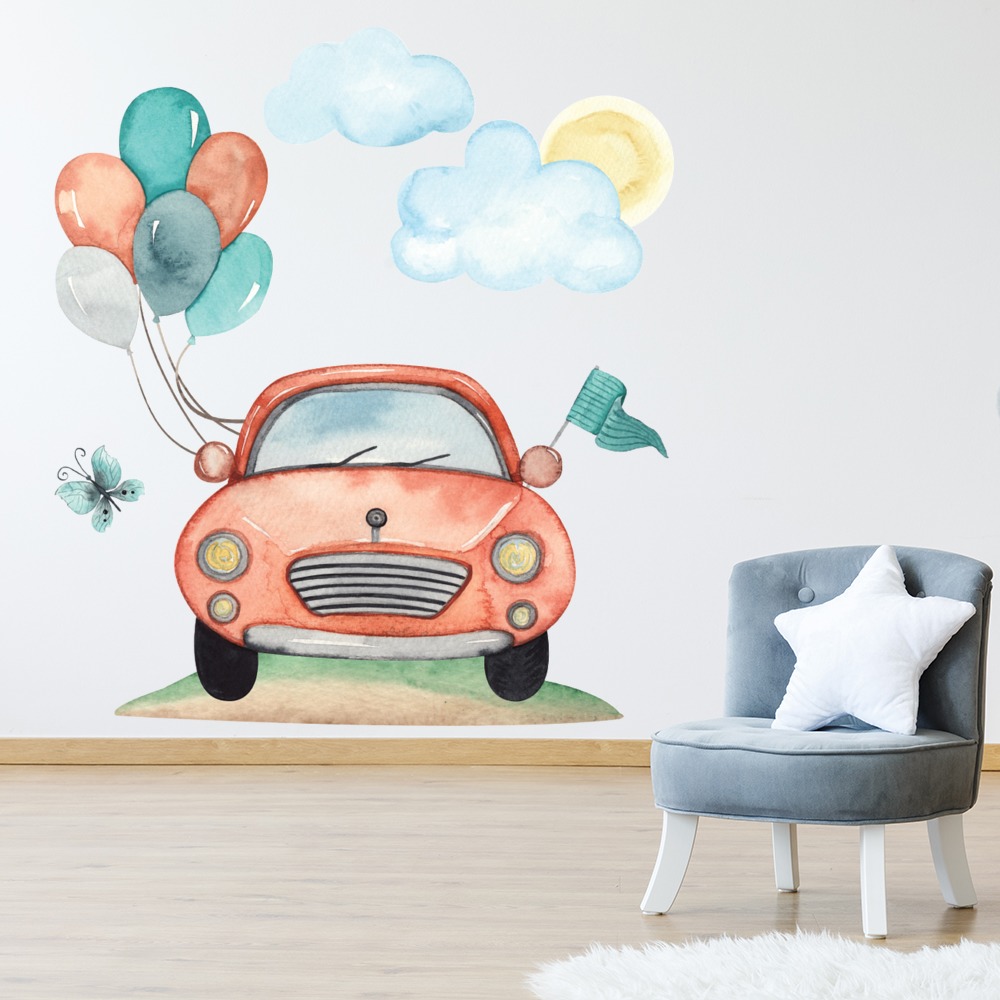 Red Car & Balloons Childrens Nursery Wall Sticker