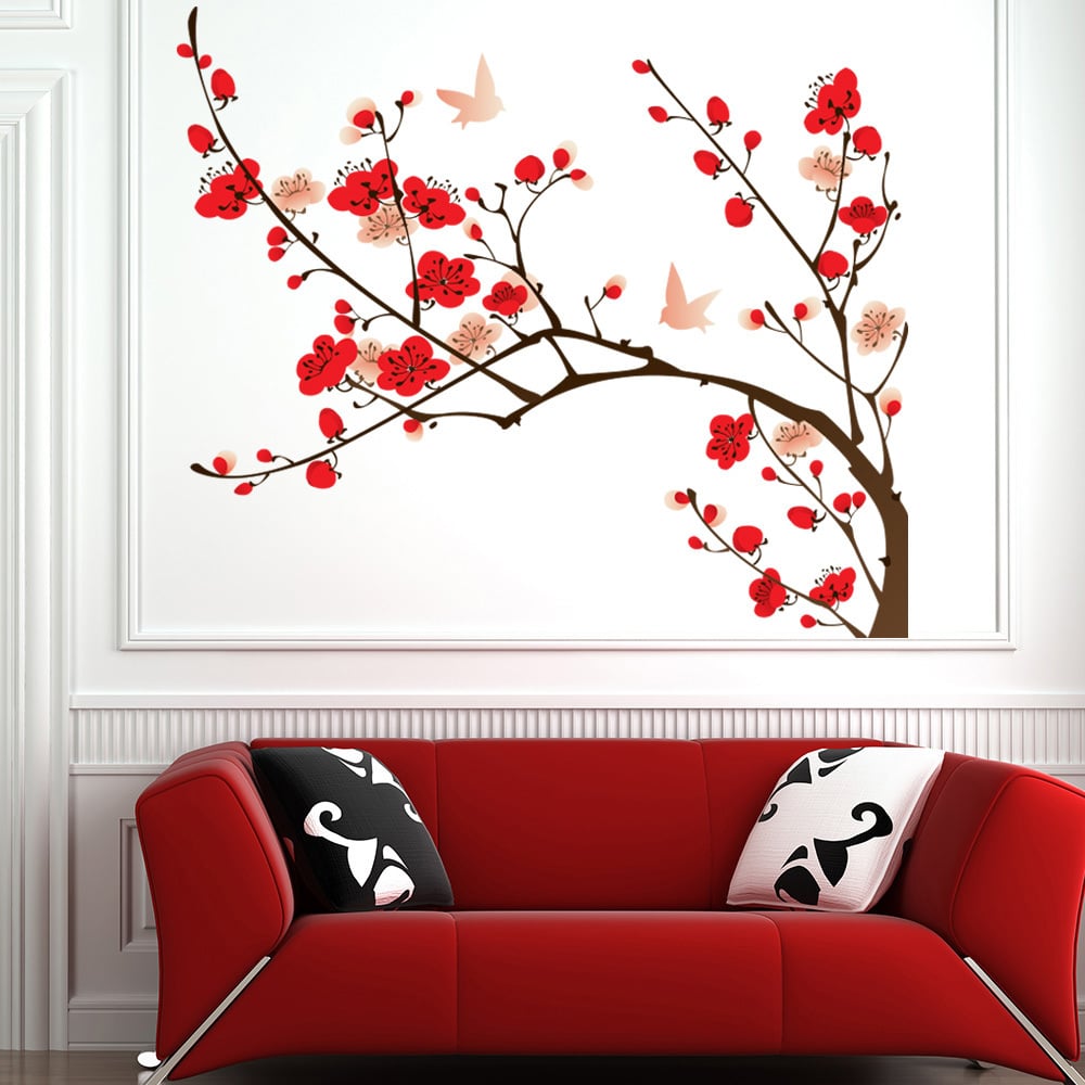 Red Pink Blossom Tree Wall Sticker