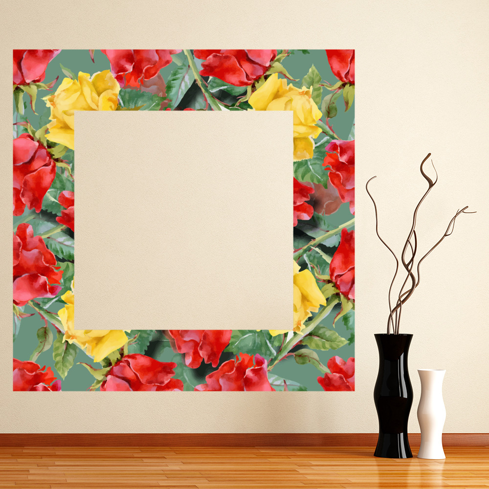 Red Yellow Flowers Floral Frame Wall Sticker