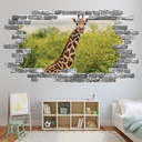 Safari Giraffe Grey Brick 3D Hole In The Wall Sticker