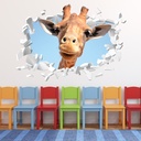 Safari Giraffe White 3D Hole In The Wall Sticker