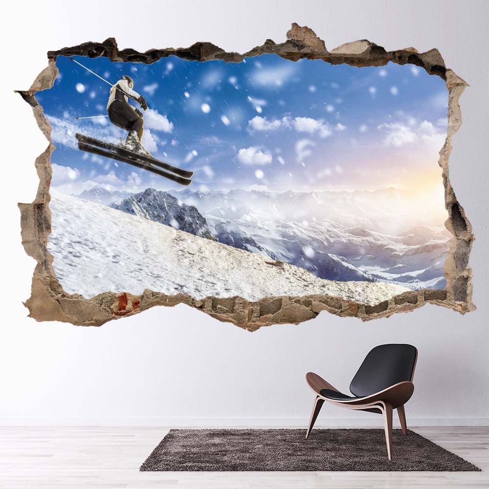 Ski Jump Winter Sports 3D Hole In The Wall Sticker
