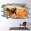 Safari Zebra Grey Brick 3D Hole In The Wall Sticker