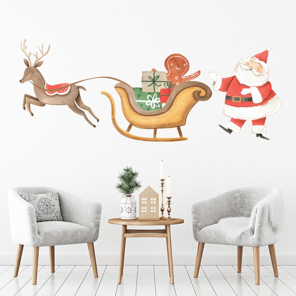 Santa On Sleigh Festive Christmas Wall Sticker