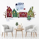 Santa & Reindeer Over Festive Christmas Village Wall Sticker