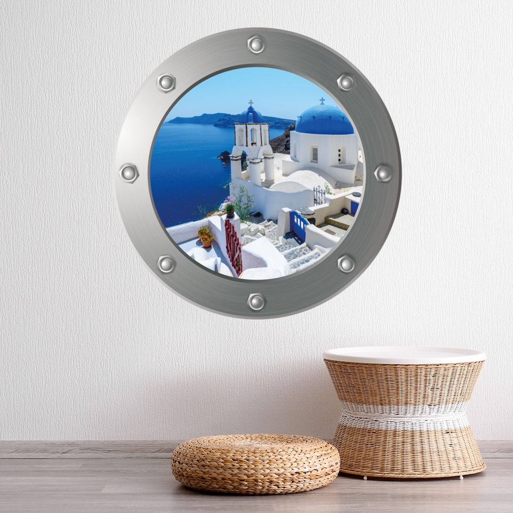 Santorini Greece Porthole Wall Sticker