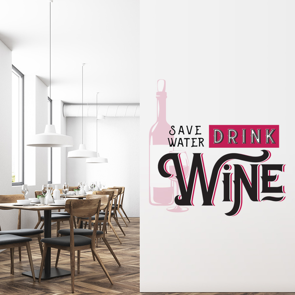 Save Water Drink Wine Quote Wall Sticker