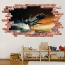 Spacecraft Spaceship Red Brick 3D Hole In The Wall Sticker