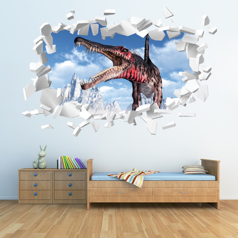 Spinosaurus Dinosaurus White Brick 3D Hole In The Wall Sticker