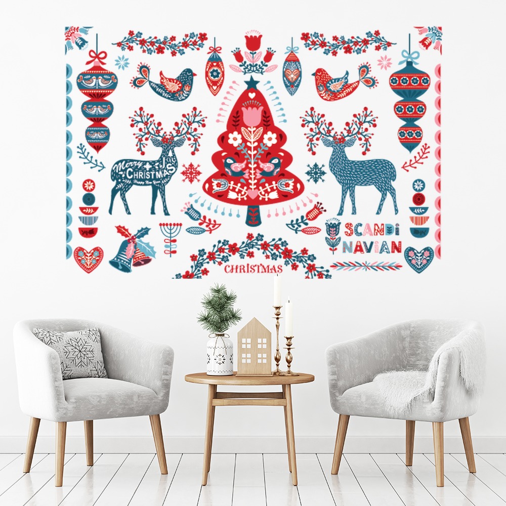 Christmas Tree, Reindeer & Decorations Festive Wall Sticker