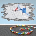 Skiing Slalom Winter Sports Grey Brick 3D Hole In The Wall Sticker