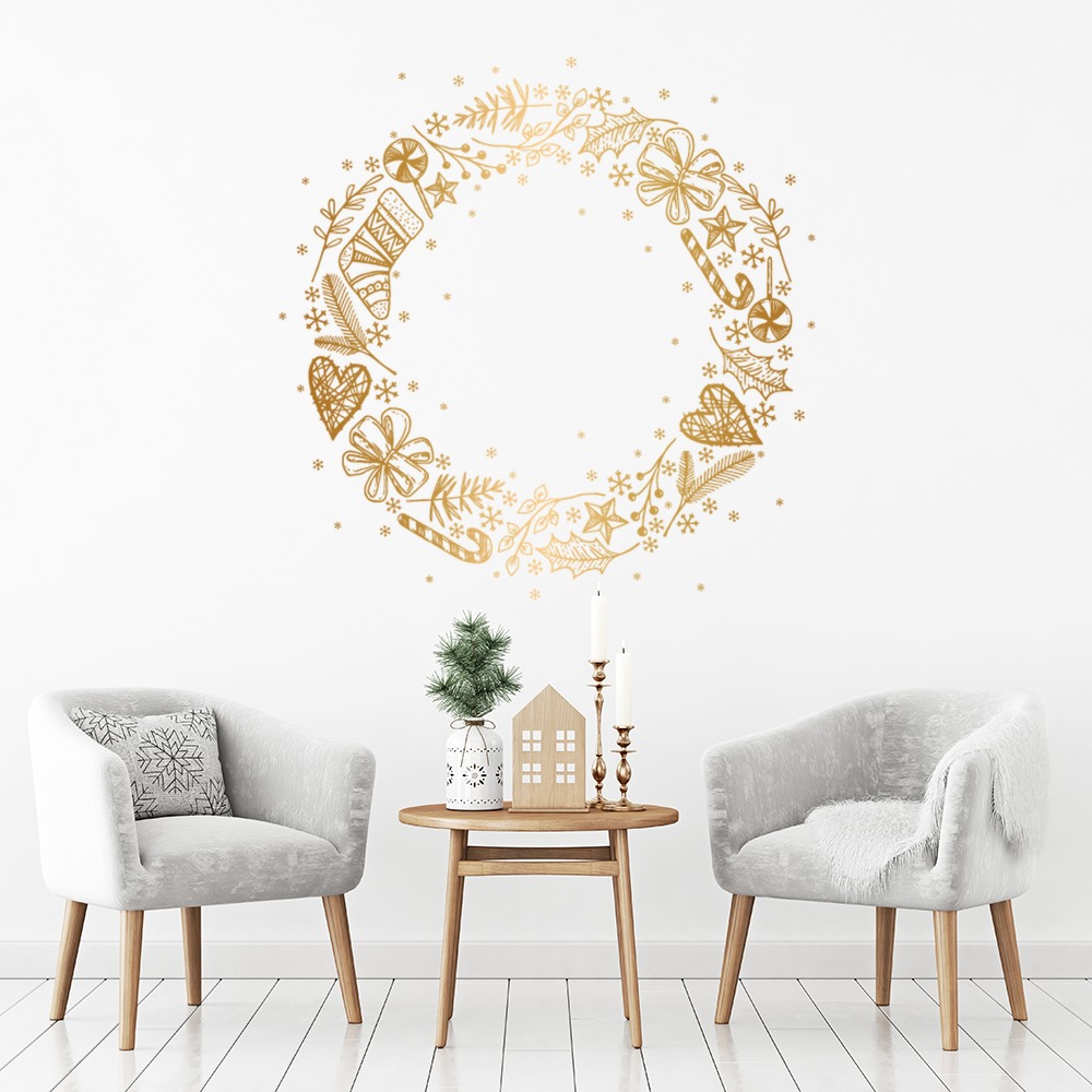 Festive Gold Wreath Christmas Wall Sticker