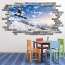 Snowboarding Winter Sports Grey Brick 3D Hole In The Wall Sticker