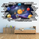 Solar System Space Planets Grey Brick 3D Hole In The Wall Sticker