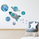 Space Rocket & Planets Kids Wall Sticker