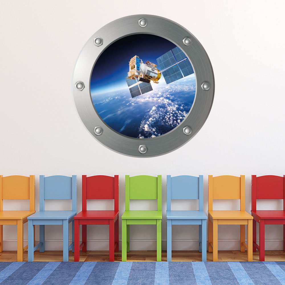 Space Satellite Over Earth Porthole Wall Sticker