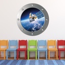 Space Satellite Over Earth Porthole Wall Sticker