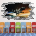 Spacecraft Spaceship Grey Brick 3D Hole In The Wall Sticker
