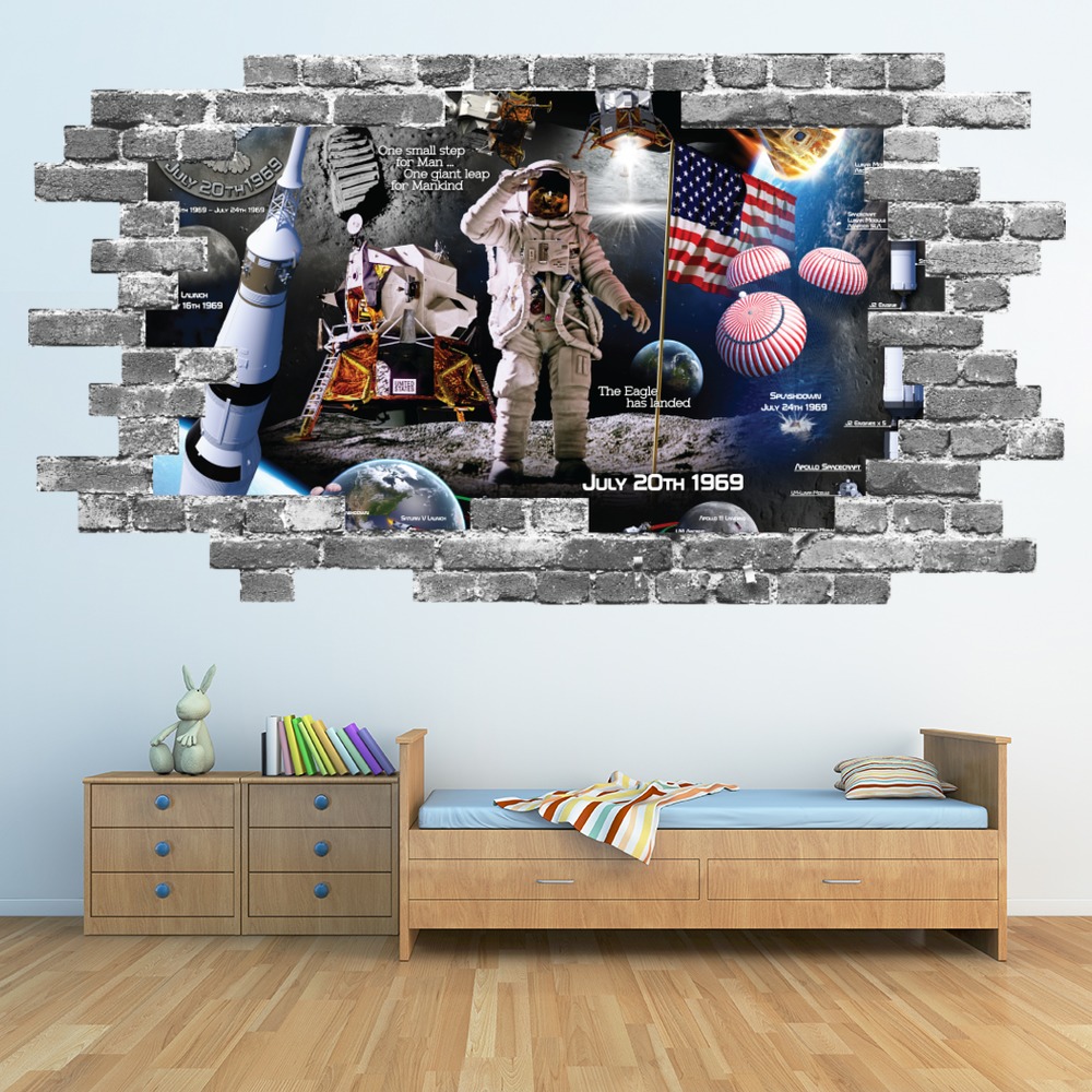 Spaceman Astronaut Grey Brick 3D Hole In The Wall Sticker