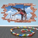Spinosaurus Dinosaur Red Brick 3D Hole In The Wall Sticker