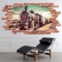 Steam Engine Train Red Brick 3D Hole In The Wall Sticker