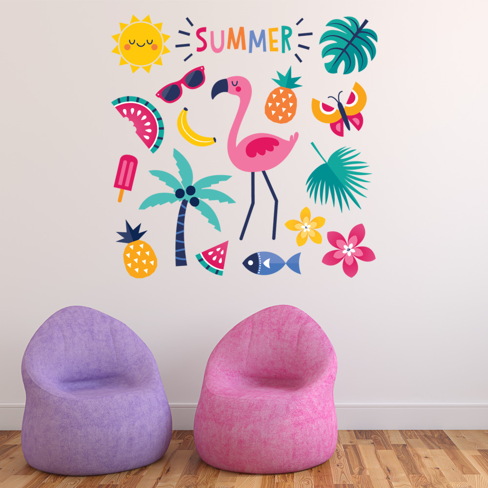 Summer Flamingo Palm Tree Pineapple Wall Sticker Set