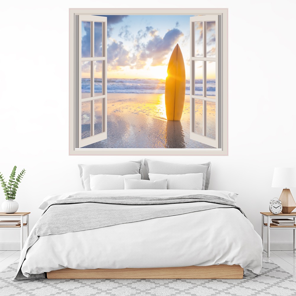 Surfboard Beach Sunset 3D Window Wall Sticker