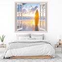 Surfboard Beach Sunset 3D Window Wall Sticker