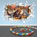 T-Rex Dinosaur Battle White Brick 3D Hole In The Wall Sticker