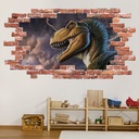 T-Rex Dinosaur Hunting Red Brick 3D Hole In The Wall Sticker